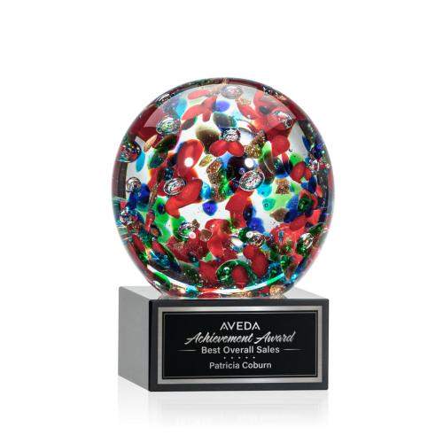 Awards and Trophies - Crystal Awards - Fantasia Black on Hancock Base Globe Glass Award