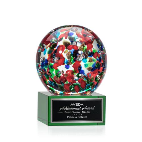 Awards and Trophies - Crystal Awards - Fantasia Green on Hancock Base Globe Glass Award