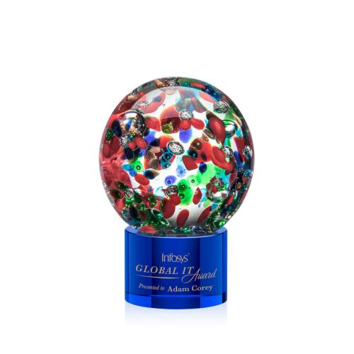 Awards and Trophies - Crystal Awards - Fantasia Blue on Marvel Base Globe Glass Award