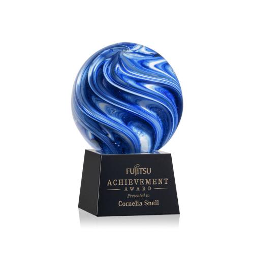Awards and Trophies - Crystal Awards - Glass Awards - Art Glass Awards - Naples Black on Robson Base Globe Glass Award