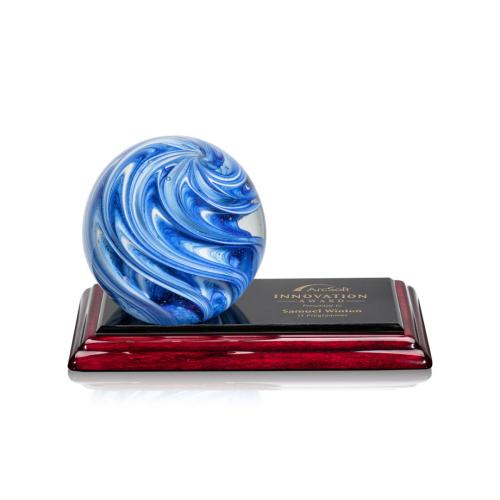 Awards and Trophies - Crystal Awards - Glass Awards - Art Glass Awards - Naples Globe on Rosewood Base Award