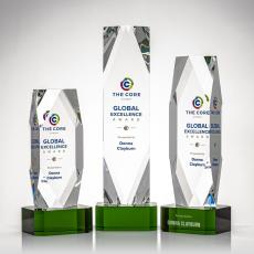 Delta Full Color Green on Base Towers Crystal Award - Crystal Awards