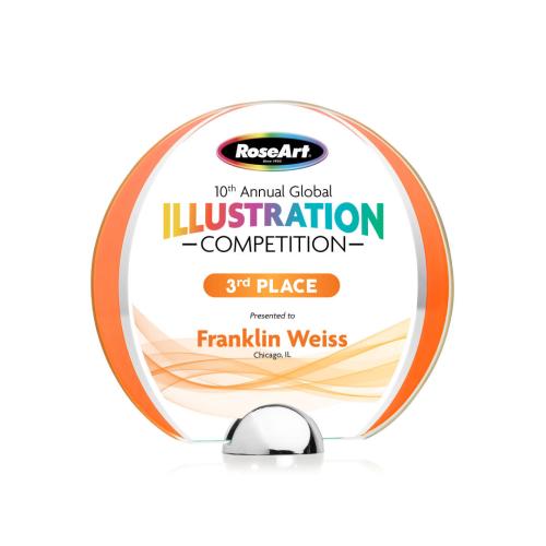 Awards and Trophies - Crystal Awards - Stanton Full Color Orange Circle Crystal Award