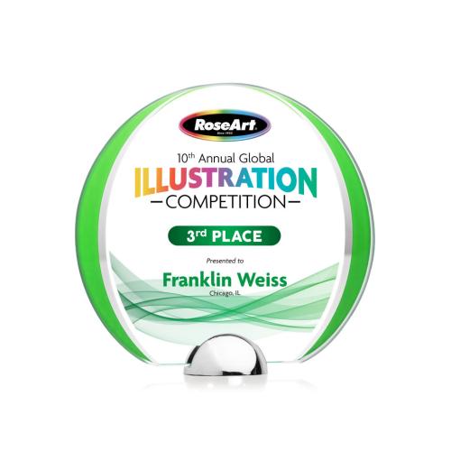 Awards and Trophies - Crystal Awards - Stanton Full Color Green Circle Crystal Award