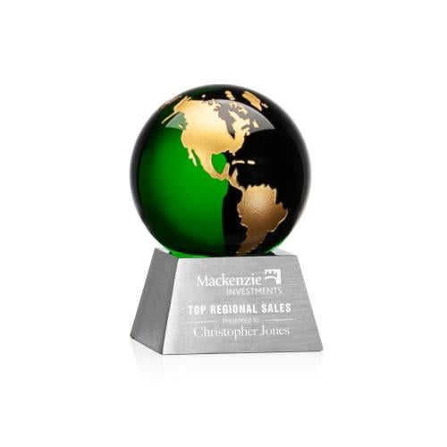 Awards and Trophies - Crystal Awards - Ryegate Green/Gold Globe Crystal Award