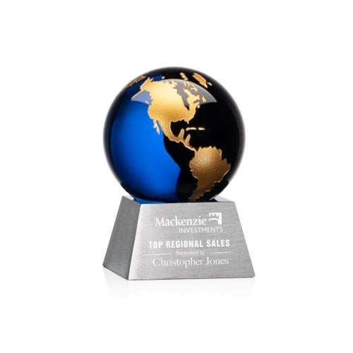 Awards and Trophies - Crystal Awards - Ryegate Blue/Gold Globe Crystal Award