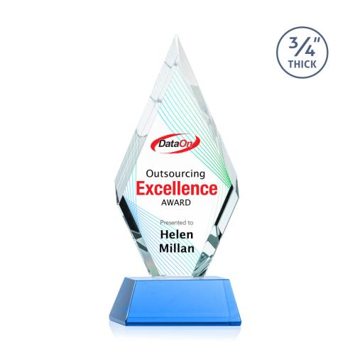 Awards and Trophies - Crystal Awards - Richmond Full Color Sky Blue on Newhaven Diamond Crystal Award