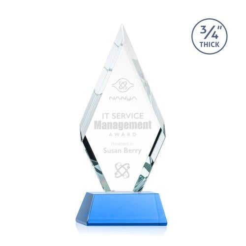 Awards and Trophies - Crystal Awards - Richmond Sky Blue on Newhaven Base Diamond Crystal Award