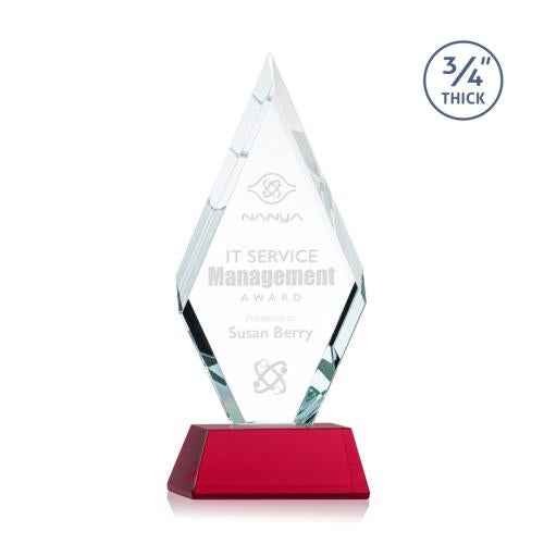 Awards and Trophies - Crystal Awards - Richmond Red on Newhaven Base Diamond Crystal Award