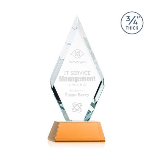 Awards and Trophies - Crystal Awards - Richmond Amber on Newhaven Base Diamond Crystal Award
