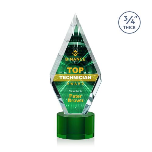Awards and Trophies - Crystal Awards - Richmond Full Color Green on Marvel Diamond Crystal Award