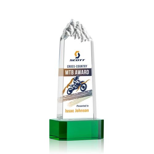 Awards and Trophies - Crystal Awards - Himalayas Full Color Green on Base Towers Crystal Award