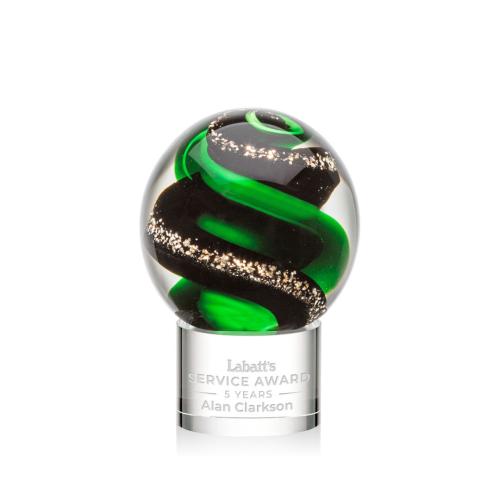 Awards and Trophies - Crystal Awards - Glass Awards - Art Glass Awards - Zodiac Clear on Marvel Base Globe Glass Award