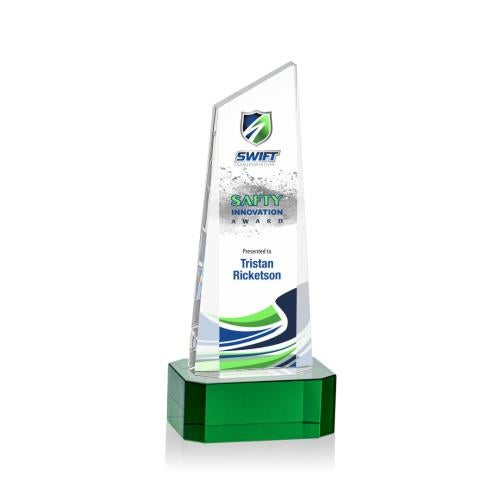 Awards and Trophies - Crystal Awards - Belmont Tower Full Color Green on Padova Peaks Crystal Award