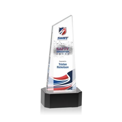 Awards and Trophies - Crystal Awards - Belmont Tower Full Color Black on Padova Peaks Crystal Award