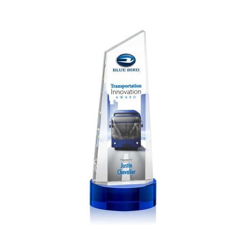 Awards and Trophies - Crystal Awards - Belmont Tower Full Color Blue on Stanrich Peaks Crystal Award