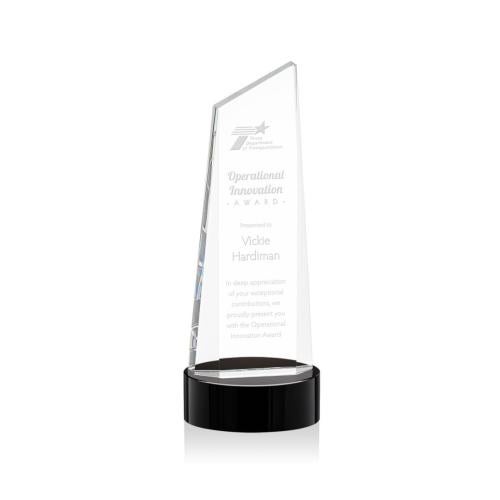 Awards and Trophies - Crystal Awards - Belmont Tower Black on Stanrich Base Peaks Crystal Award