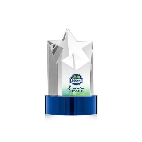 Awards and Trophies - Crystal Awards - Berkeley Full Color Blue on Stanrich Base Star Crystal Award