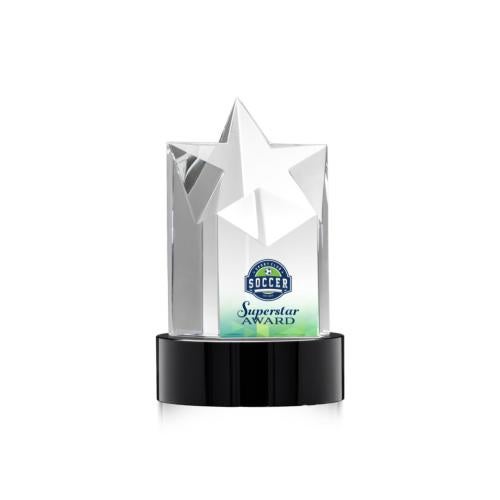 Awards and Trophies - Crystal Awards - Berkeley Full Color Black on Stanrich Base Star Crystal Award