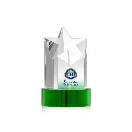 Awards and Trophies - Crystal Awards - Berkeley Full Color Green on Stanrich Base Star Crystal Award