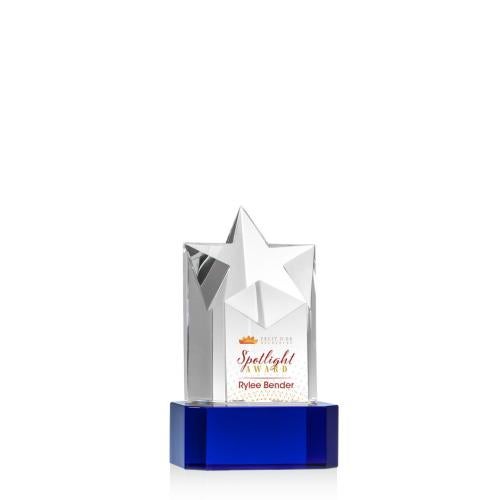 Awards and Trophies - Crystal Awards - Berkeley Full Color Blue on Padova Base Star Crystal Award