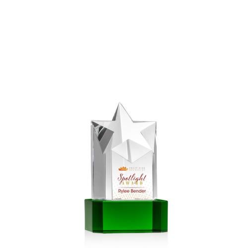 Awards and Trophies - Crystal Awards - Berkeley Full Color Green on Padova Base Star Crystal Award