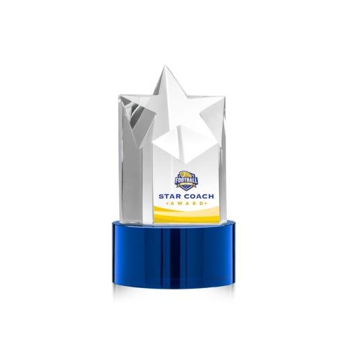 Awards and Trophies - Crystal Awards - Berkeley Full Color Blue on Marvel Base Star Crystal Award