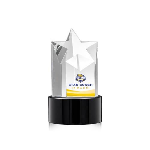 Awards and Trophies - Crystal Awards - Berkeley Full Color Black on Marvel Base Star Crystal Award