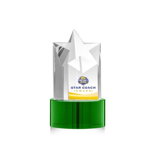 Awards and Trophies - Crystal Awards - Berkeley Full Color Green on Marvel Base Star Crystal Award