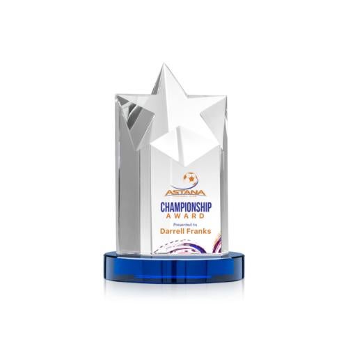 Awards and Trophies - Crystal Awards - Berkeley Full Color Blue on Condor Base Star Crystal Award