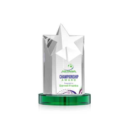 Awards and Trophies - Crystal Awards - Berkeley Full Color Green on Condor Base Star Crystal Award