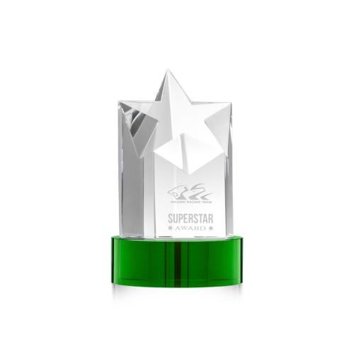 Awards and Trophies - Crystal Awards - Berkeley Star on Stanrich Base - Green