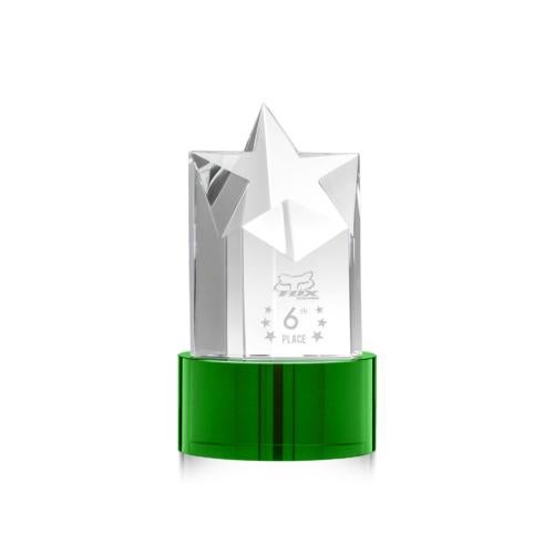 Awards and Trophies - Crystal Awards - Berkeley Star on Marvel Base - Green