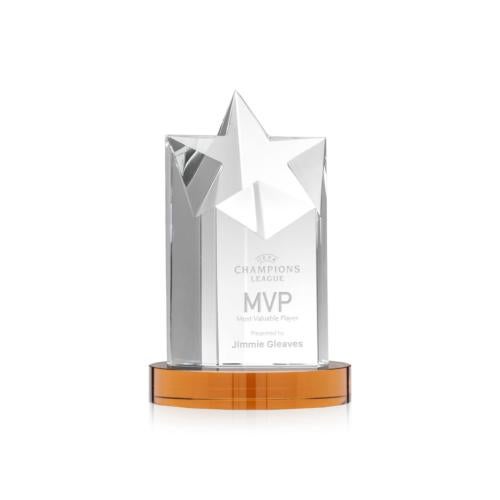 Awards and Trophies - Crystal Awards - Berkeley Star on Condor Base - Amber