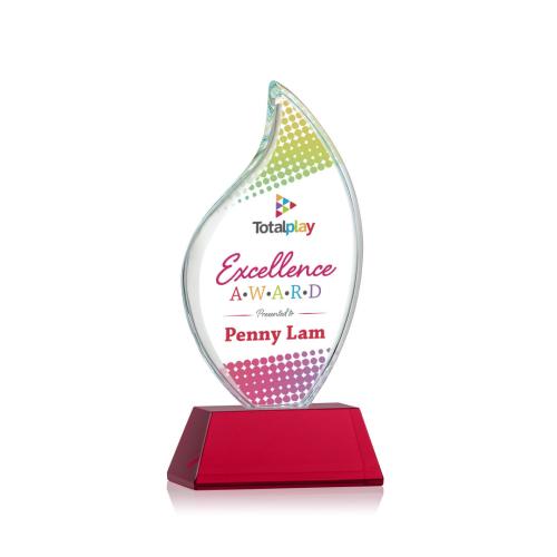 Awards and Trophies - Crystal Awards - Odessy Vividprint™ Red on Newhaven Flame Crystal Award
