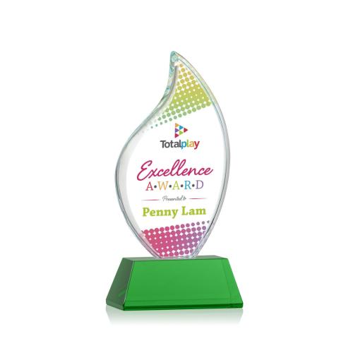 Awards and Trophies - Crystal Awards - Odessy Vividprint™ Green on Newhaven Flame Crystal Award