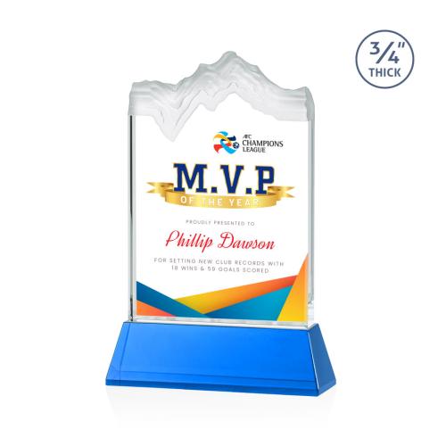 Awards and Trophies - Crystal Awards - Kilimanjaro Full Color Sky Blue on Newhaven Peaks Crystal Award