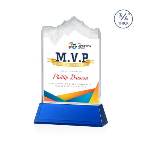 Awards and Trophies - Crystal Awards - Kilimanjaro Full Color Blue on Newhaven Peaks Crystal Award