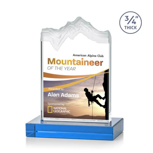 Awards and Trophies - Crystal Awards - Kilimanjaro Full Color Sky Blue Peaks Crystal Award