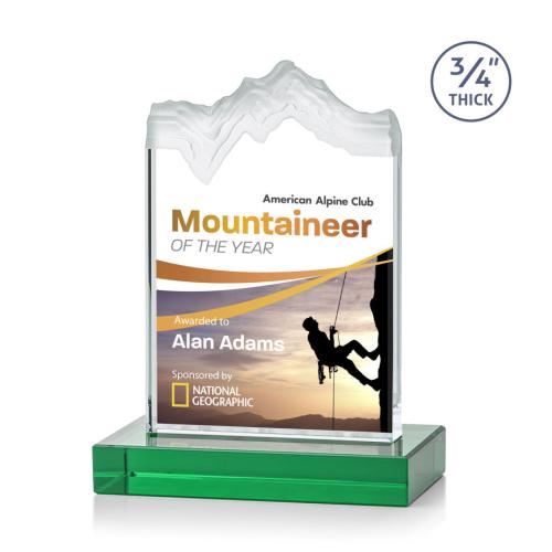 Awards and Trophies - Crystal Awards - Kilimanjaro Full Color Green Peaks Crystal Award