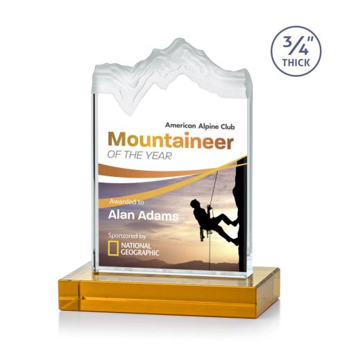 Awards and Trophies - Crystal Awards - Kilimanjaro Full Color Amber Peaks Crystal Award