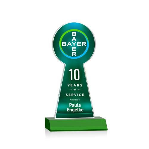 Awards and Trophies - Crystal Awards - Laidlaw Full Color Green Towers Crystal Award
