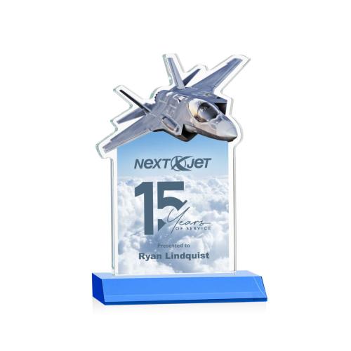 Awards and Trophies - Crystal Awards - Top Gun Full Color Sky Blue Unique Crystal Award