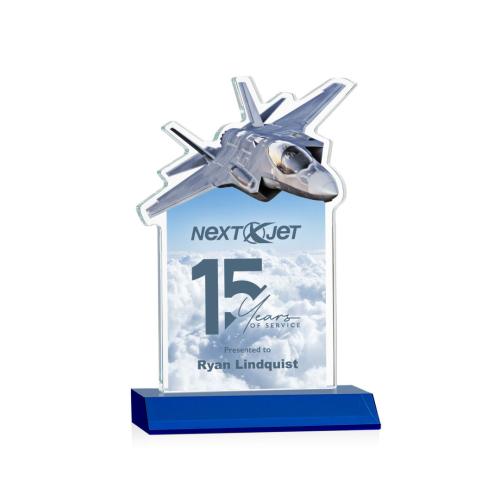 Awards and Trophies - Crystal Awards - Top Gun Full Color Blue Unique Crystal Award