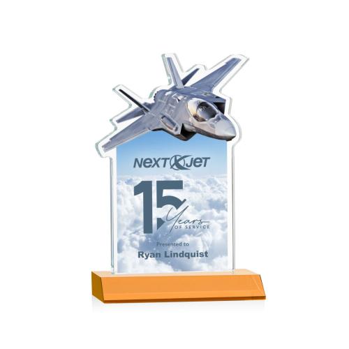 Awards and Trophies - Crystal Awards - Top Gun Full Color Amber Unique Crystal Award