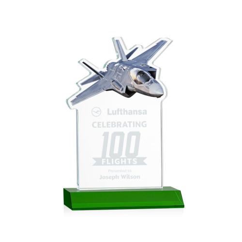 Awards and Trophies - Crystal Awards - Top Gun Green Unique Crystal Award