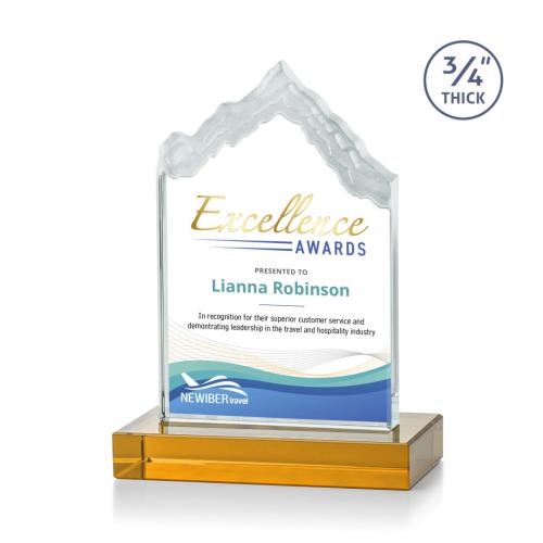 Awards and Trophies - Crystal Awards - McKinley Full Color Amber Peaks Crystal Award