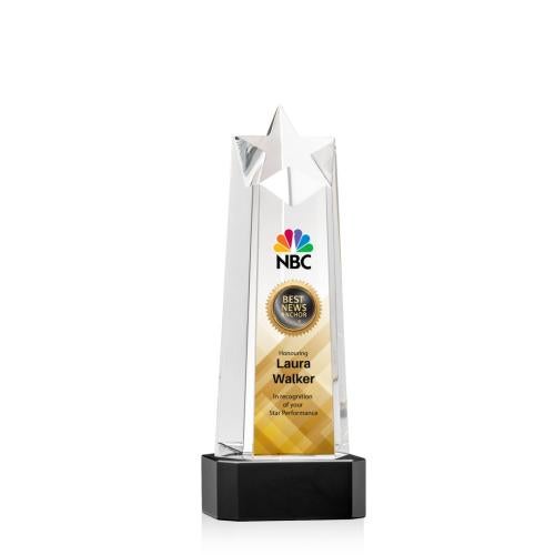Awards and Trophies - Crystal Awards - Delaware Star Full Color Black on Base Towers Crystal Award