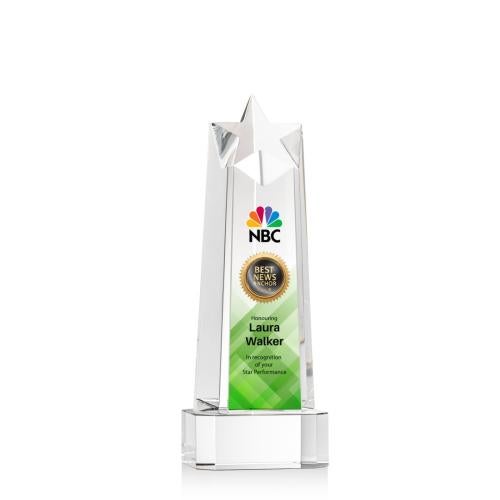 Awards and Trophies - Crystal Awards - Delaware Star Full Color Clear on Base Towers Crystal Award