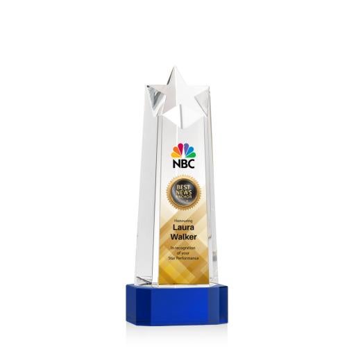 Awards and Trophies - Crystal Awards - Delaware Star Full Color Blue on Base Towers Crystal Award